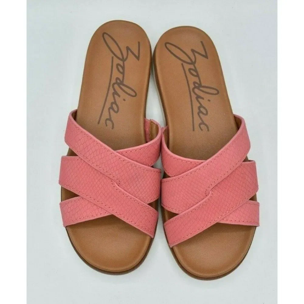 Zodiac Womens Size 8.5 M Naila Neon Pink LE Slip‎ On Sandals Shoes
